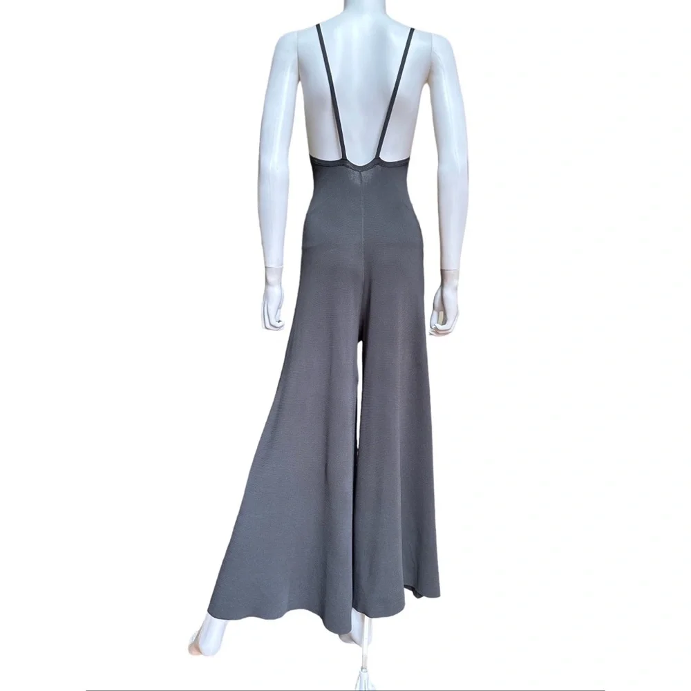 Zara Grey Knit Strappy Wide Flare Leg Jumpsuit, NWT, S - Picture 5 of 14